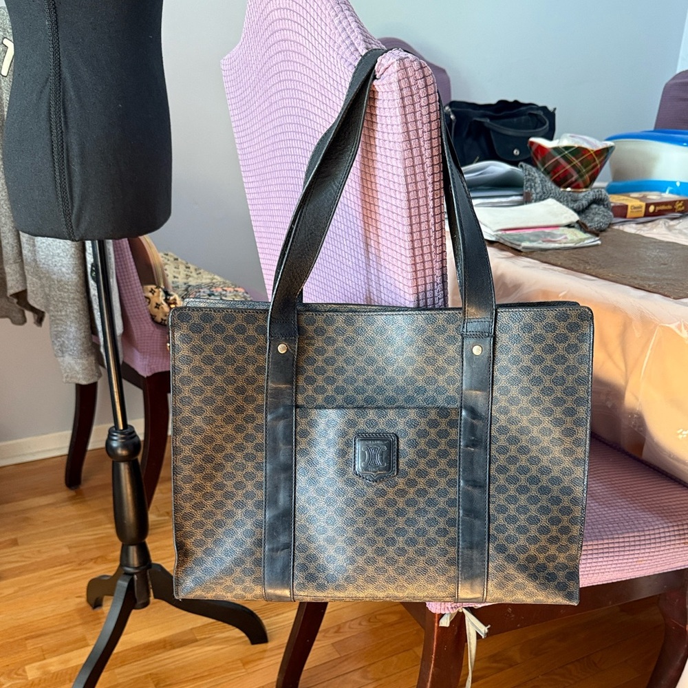 Authentic Vintage Celine Macadam Black and Brown Tote Bag